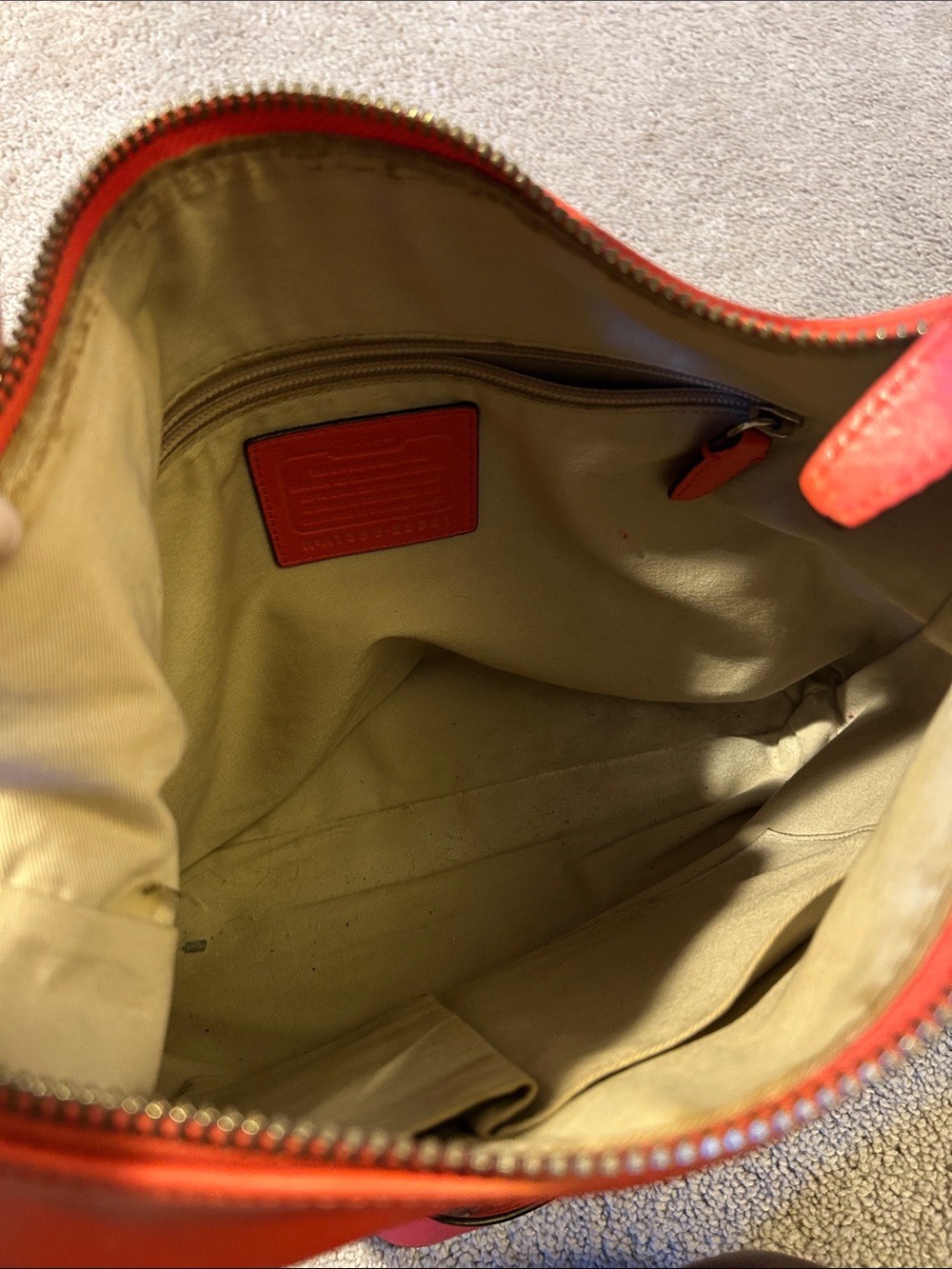 Coach Orange Pebbled Leather Shoulder Bag with Front Pocket - Picture 5 of 5